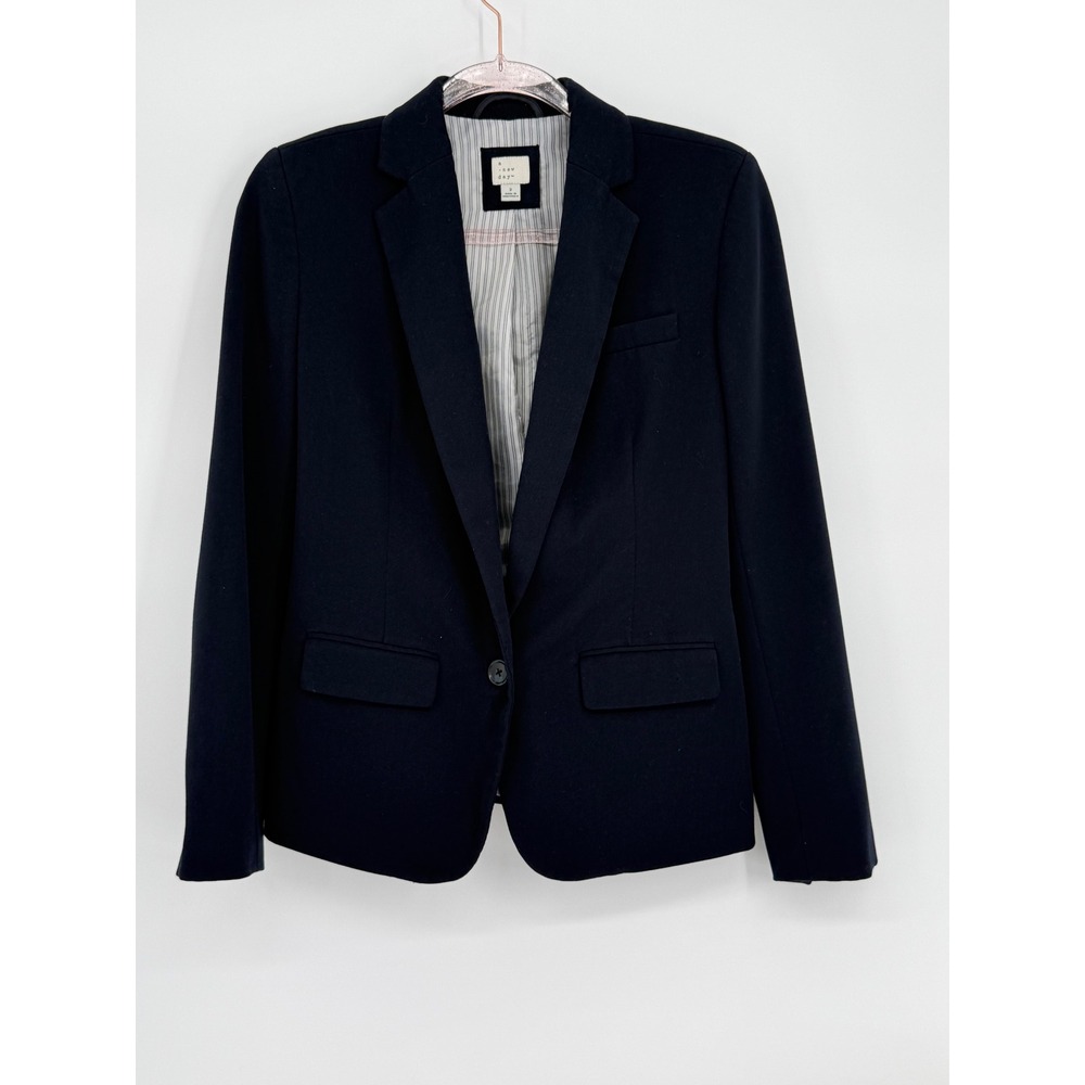 A New Day Womens Navy Blue Single Button Tailored Blazer Jacket‎ Sz 2